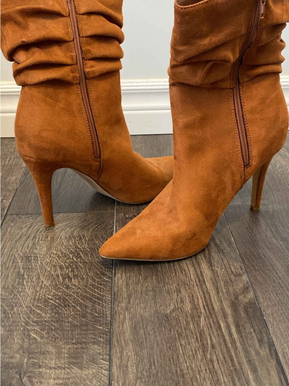 VENUS Cognac Suede Pointed-Toe Stiletto Boots